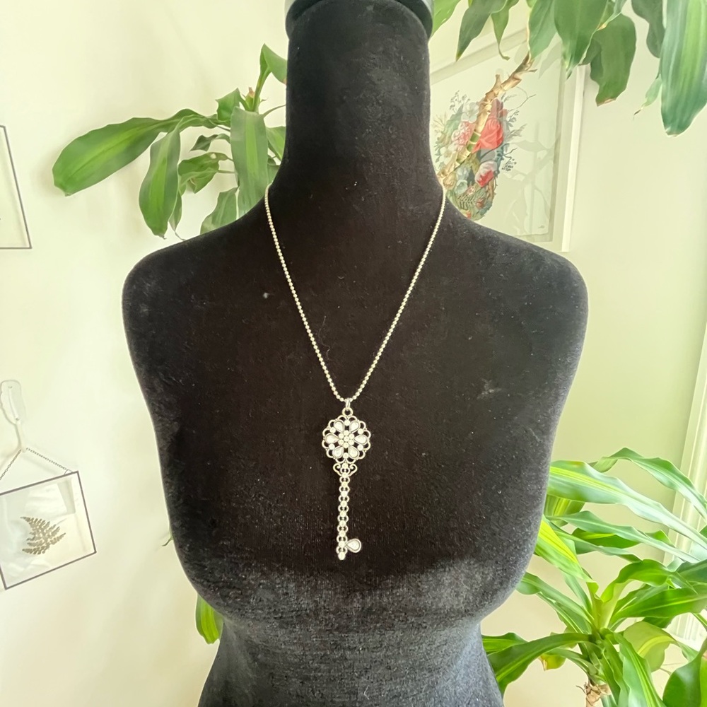 Silver Faux Diamond Key Necklace
